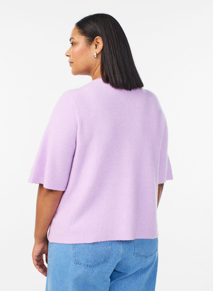 Lyhythihainen neuletakki kiilt&auml;vill&auml; pallonapeilla, Violetti, Model image number 2