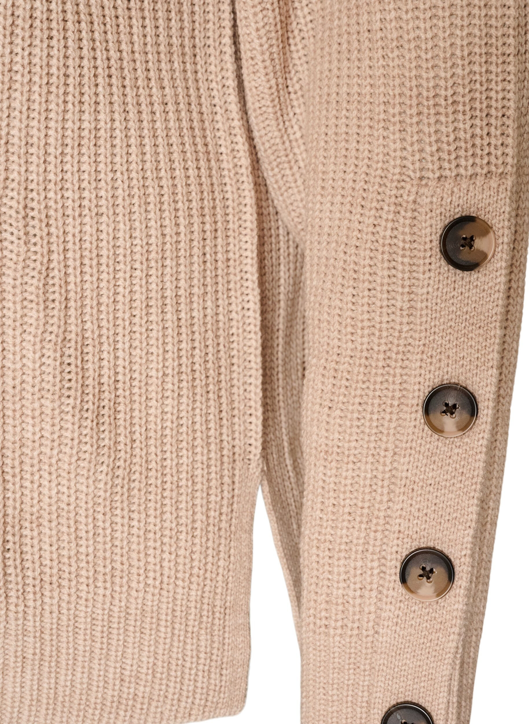 ZizziNeulepusero ribbineuloksella ja nappiyksityiskohdilla, Beige, Packshot image number 3