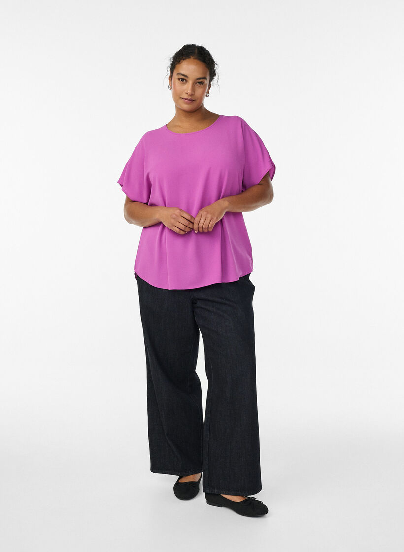 Pusero lyhyill&auml; hihoilla ja py&ouml;re&auml;ll&auml; p&auml;&auml;ntiell&auml;, Violetti, Model image number 1