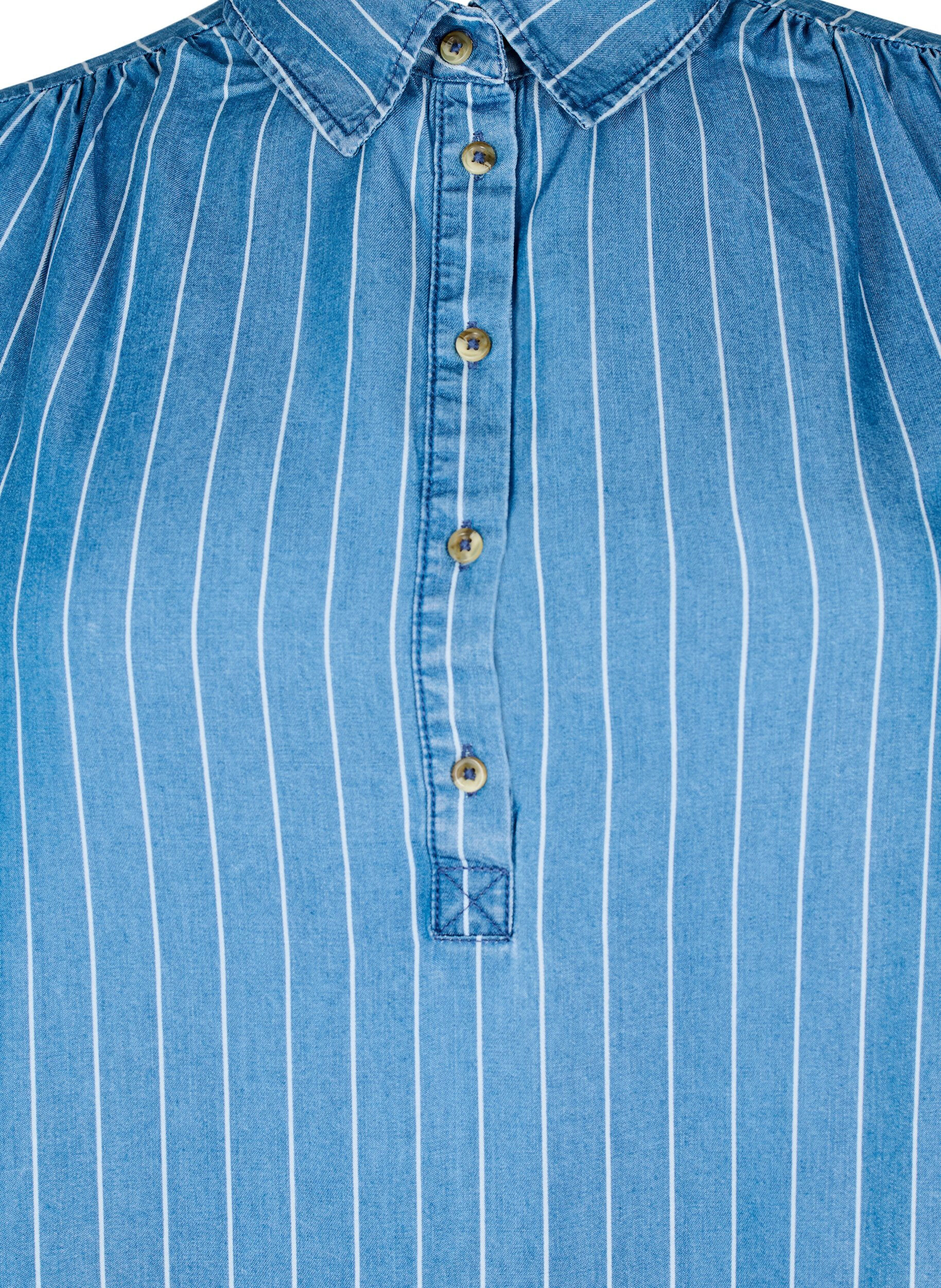 Zizzi Raidallinen TENCEL&trade;-farkkutunika, Sininen, Packshot image number 2