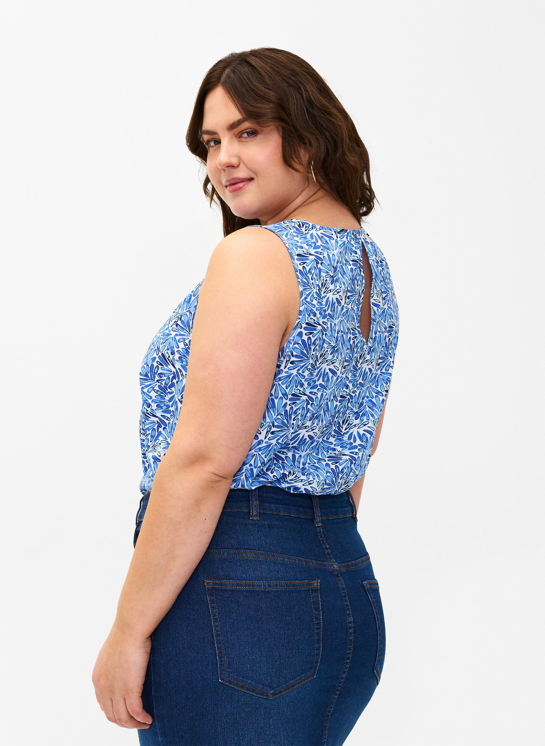 Zizzi Flash &ndash; hihaton toppi printill&auml;, Sininen, Model image number 2