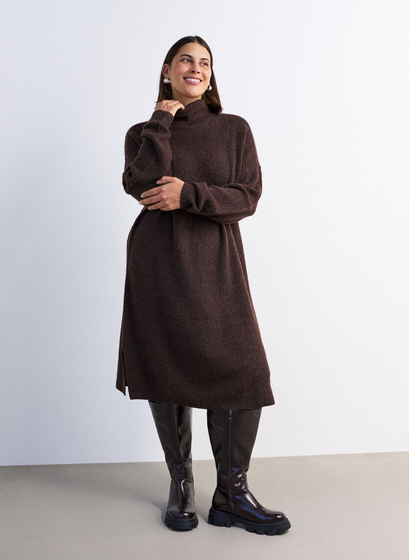 Neulemekko poolokauluksella, Ruskea, Model image number 1