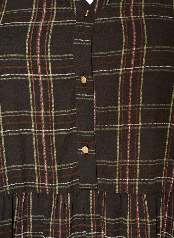 Ruudullinen midimekko kerroshelmalla, Ruskea, Packshot image number 2