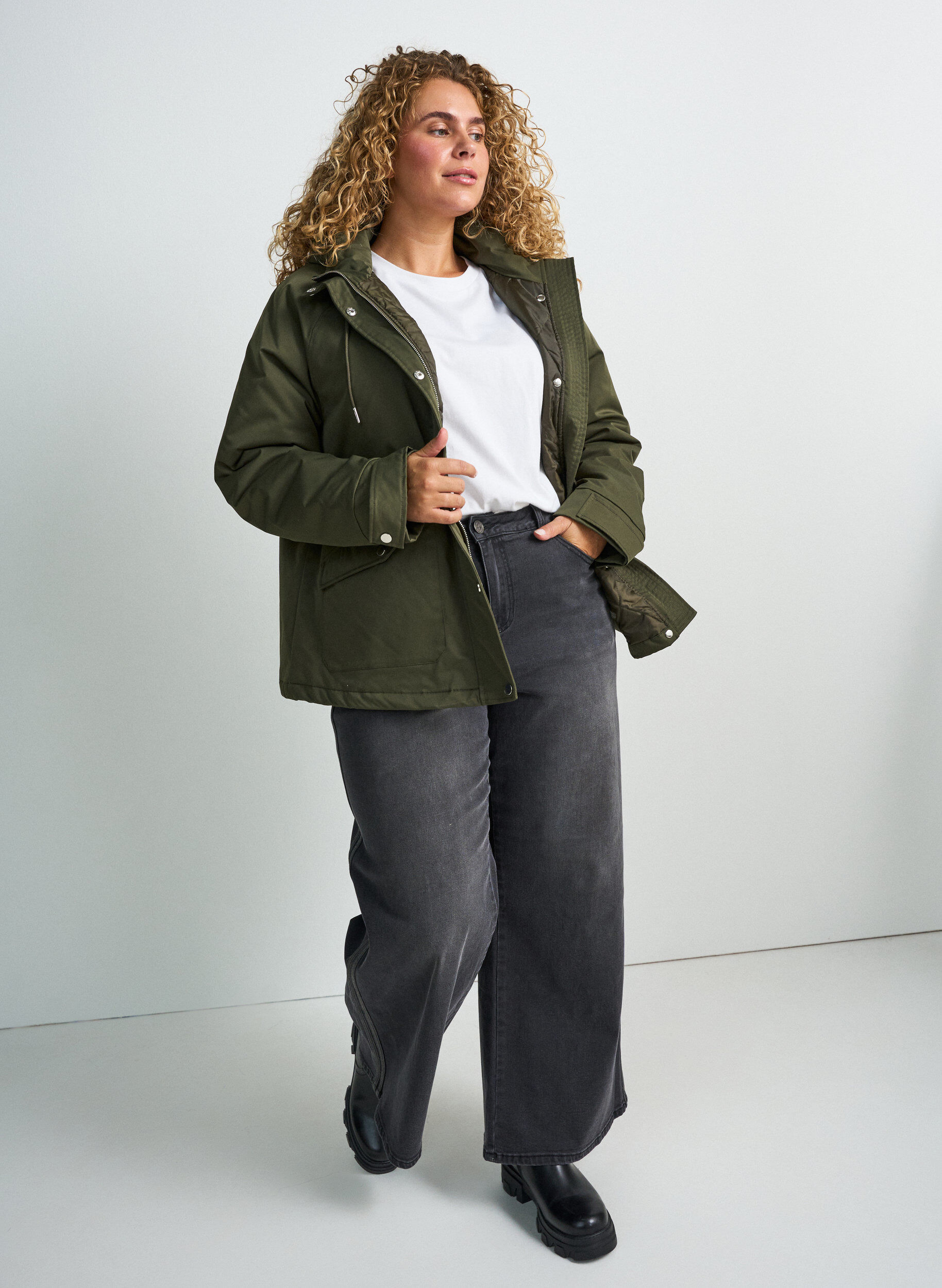 ZizziTopattu parka irrotettavalla hupulla, Vihre&auml;, Model image number 1
