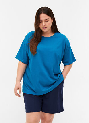 Lyhythihainen puuvillainen t-paita , Fjord Blue, Model image number 0