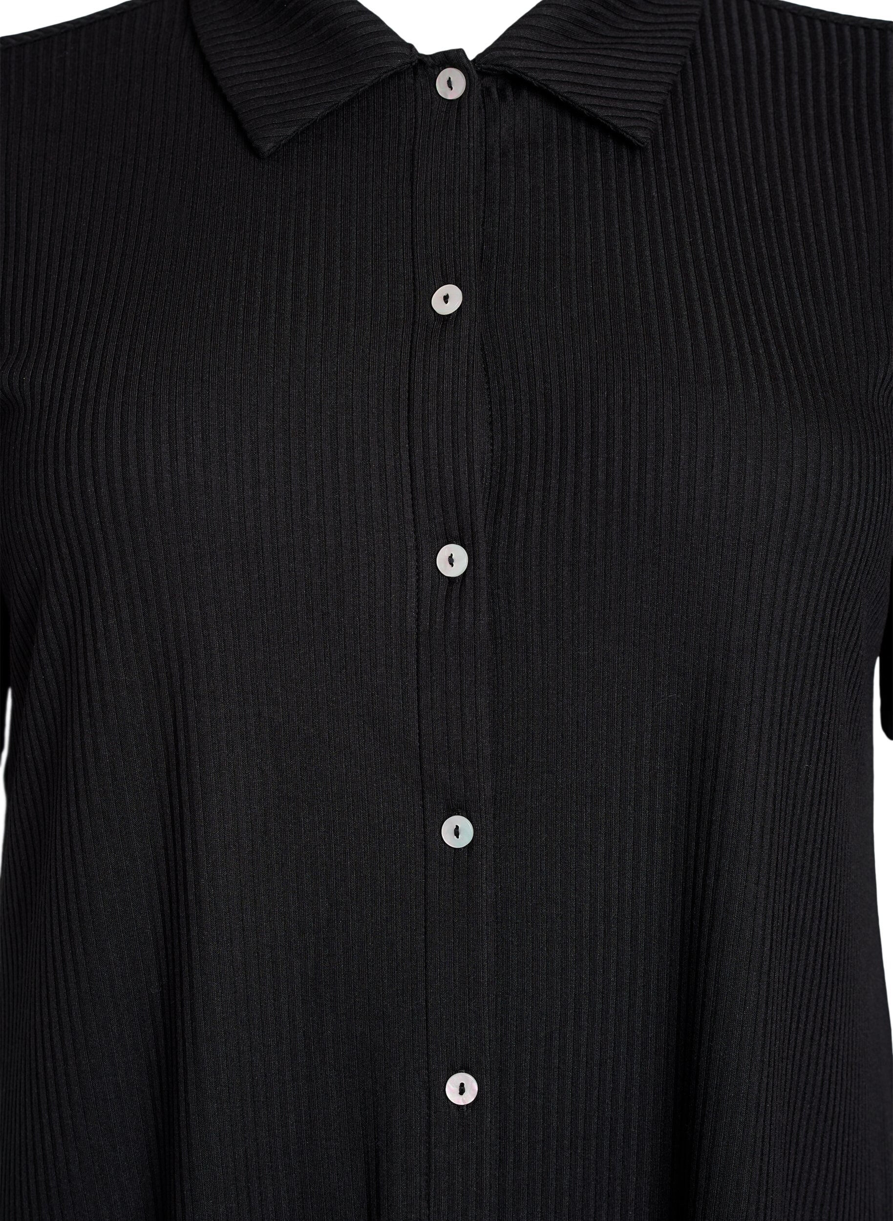 Zizzi Maximekko jersey-kankaasta kauluksella ja lyhyill&auml; hihoilla, Musta, Packshot image number 2