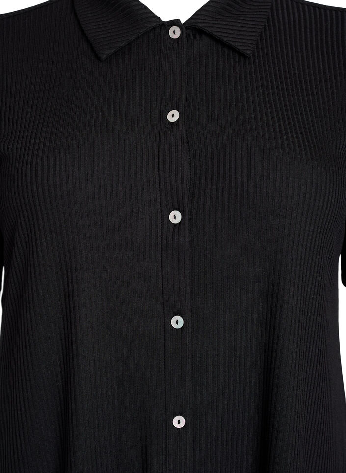 Maximekko jersey-kankaasta kauluksella ja lyhyillä hihoilla, Musta, Packshot image number 2