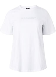Luomupuuvillasta valmistettu t-paita tekstillä, White HARMONY