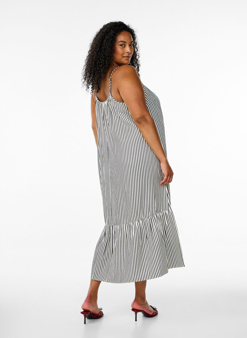 Raidallinen ja A-linjainen kes&auml;mekko, Musta, Model image number 1