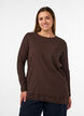 Jerseypusero, jossa ep&auml;symmetrinen pitsireunus, Ruskea, Model image number 0