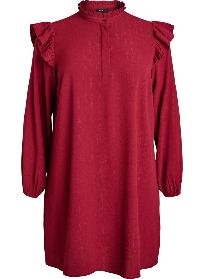 Lyhyt mekko r&ouml;yhel&ouml;ill&auml; ja kimalteella, Tumma Bordeaux, Packshot image number 0
