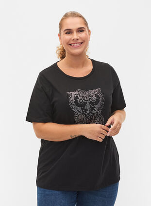Ekologisesta puuvillasta valmistettu t-paita niiteillä, Black Owl, Model image number 0