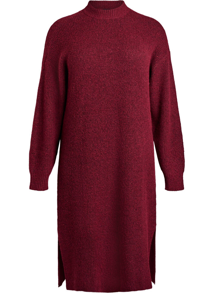 Pitkä neulemekko korkealla kauluksella, Punainen, Packshot image number 0