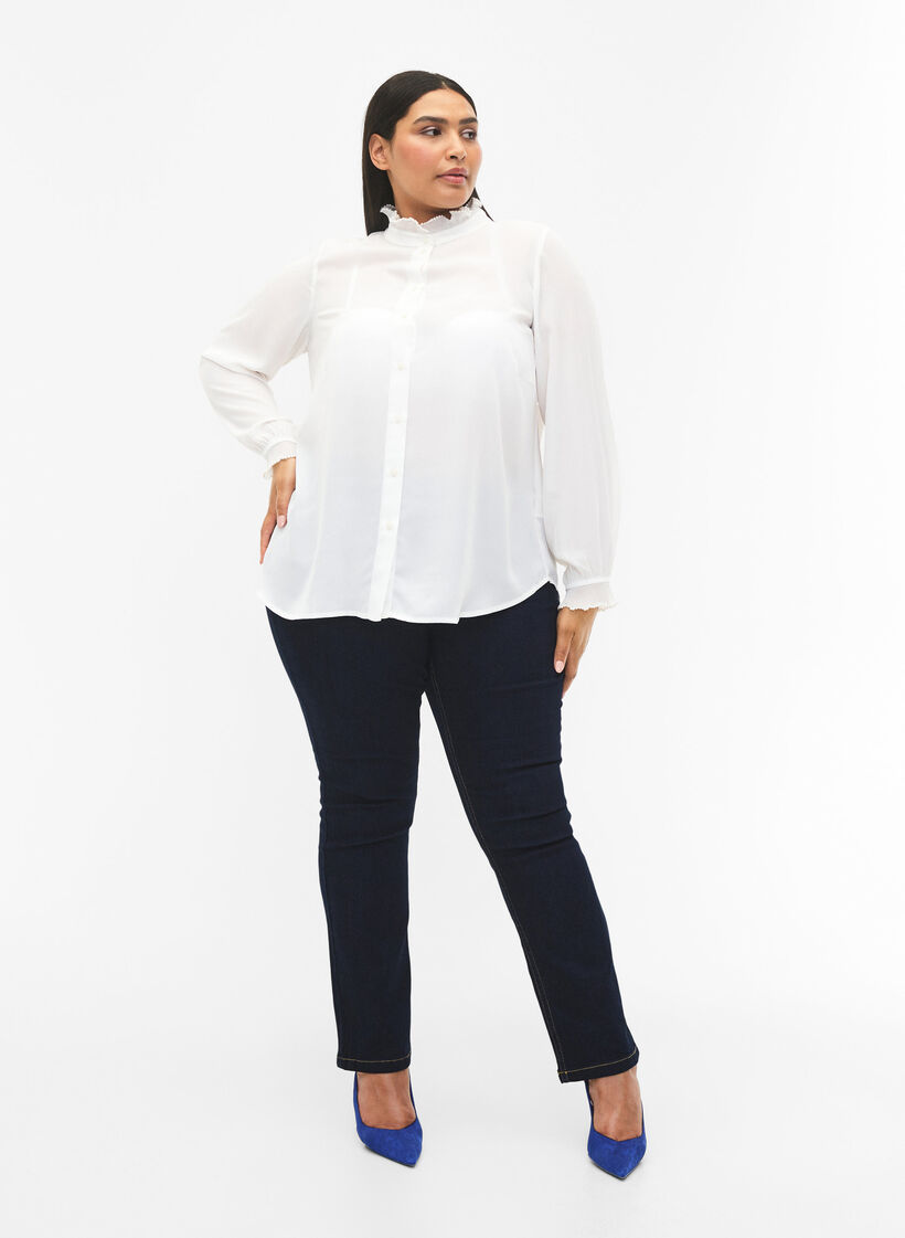 Paitapusero röyhelöyksityiskohdilla, Bright White, Model image number 4