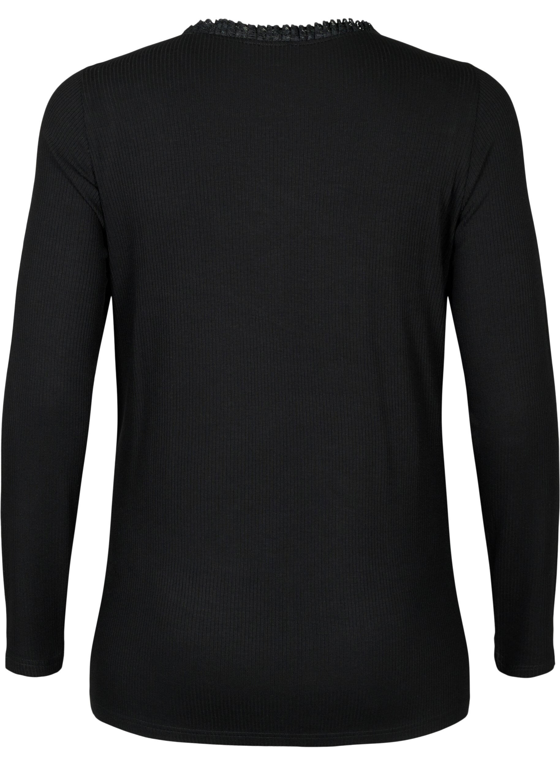 Zizzi Odotusajan pitsikoristeellinen pitk&auml;hihainen pusero, Musta, Packshot image number 1