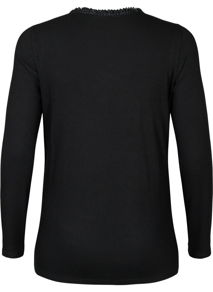 Odotusajan pitsikoristeellinen pitkähihainen pusero, Musta, Packshot image number 1