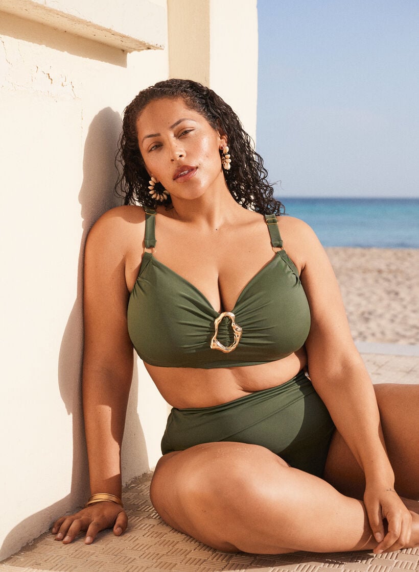 Korkeavy&ouml;t&auml;r&ouml;iset Tai-bikinialaosat kultadetaljilla, Vihre&auml;, Image image number 0