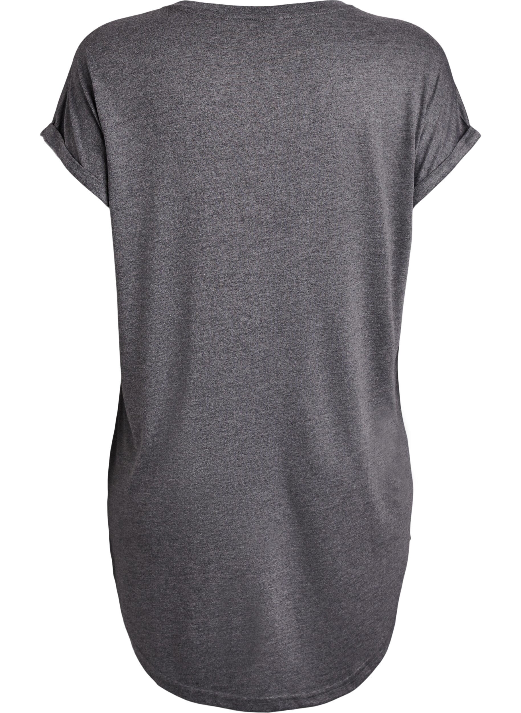 ZizziLyhythihainen y&ouml;paita tekstiprintill&auml;, Musta, Packshot image number 1