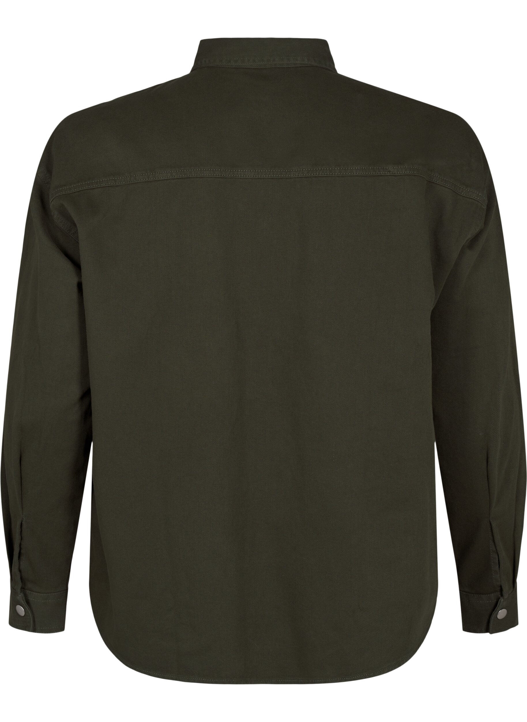 Zizzi Yksiv&auml;rinen farkkupaita rintataskuilla, Forest Night, Packshot image number 1