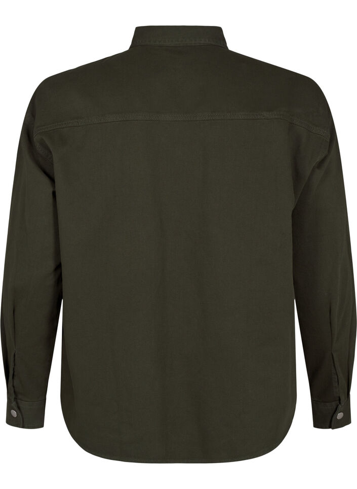 Yksivärinen farkkupaita rintataskuilla, Forest Night, Packshot image number 1