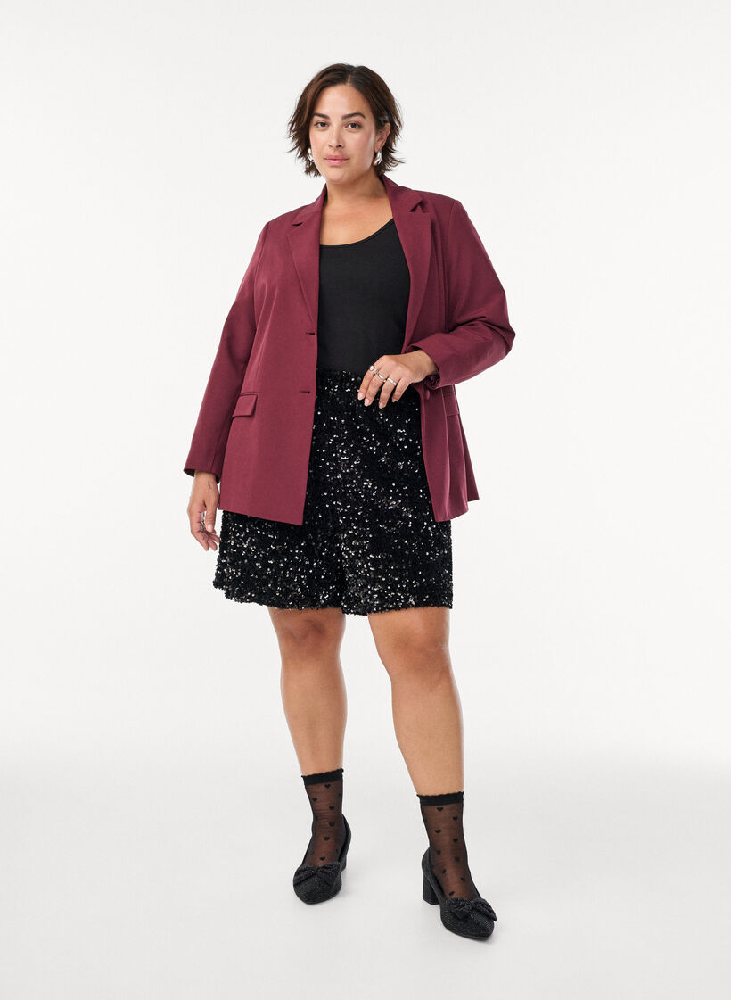 Korkeavyötäröiset paljettishortsit, Musta, Model image number 1