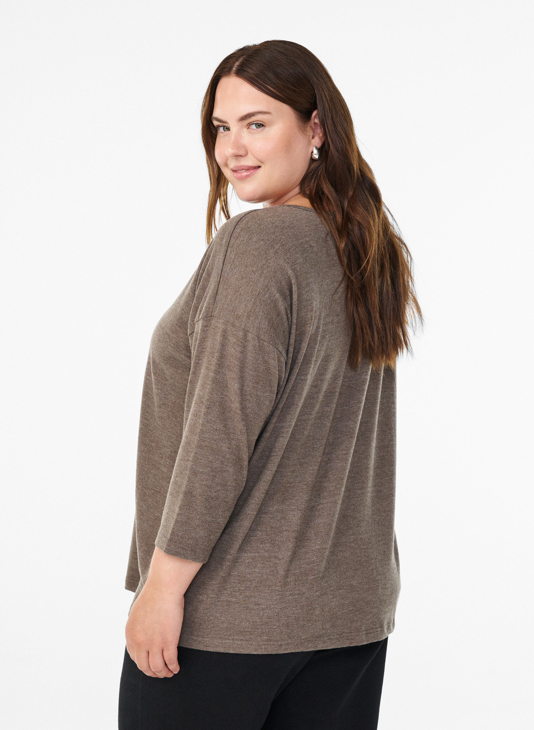 ZizziJersey -pusero 3/4-hihoilla, Ruskea, Model image number 2