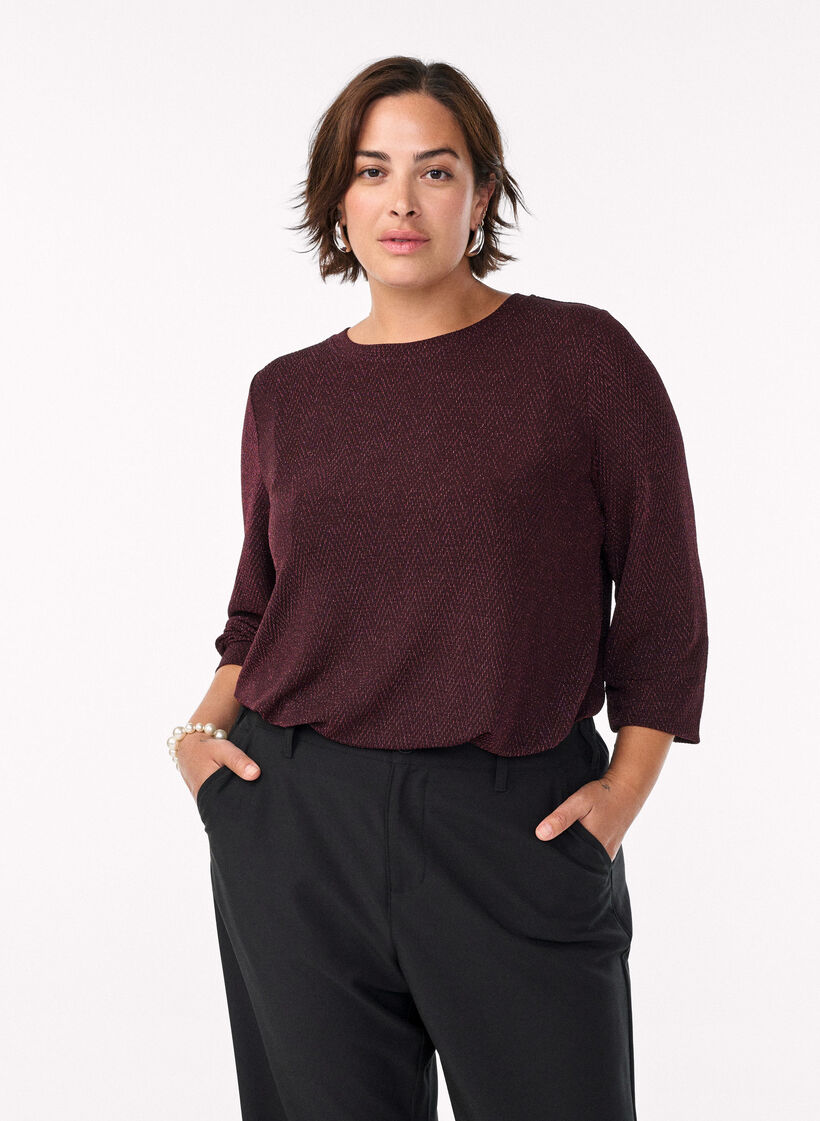 Pusero, jossa kalanruotokuvio ja kimallelanka, Tumma Bordeaux, Model image number 0