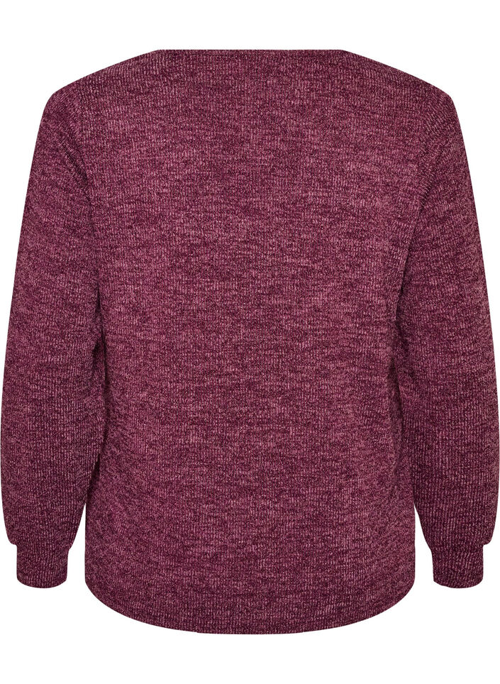 Jerseypusero V-p&auml;&auml;ntiell&auml; ja pitk&auml;t hihat, Tumma Bordeaux, Packshot image number 1