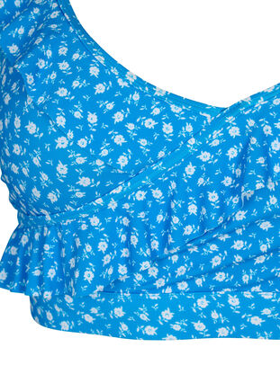 Kukallinen bikiniyläosa röyhelöllä, Blue Flower Print, Packshot image number 2