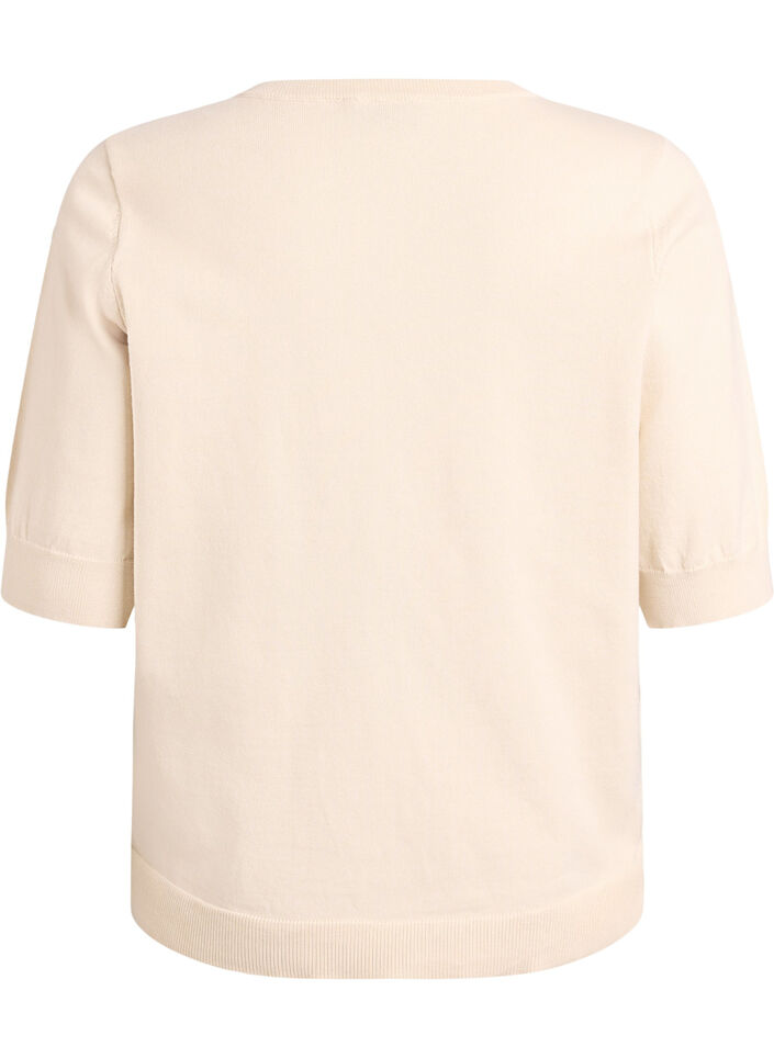 Hienoneulepusero lyhyill&auml; hihoilla, Beige, Packshot image number 1