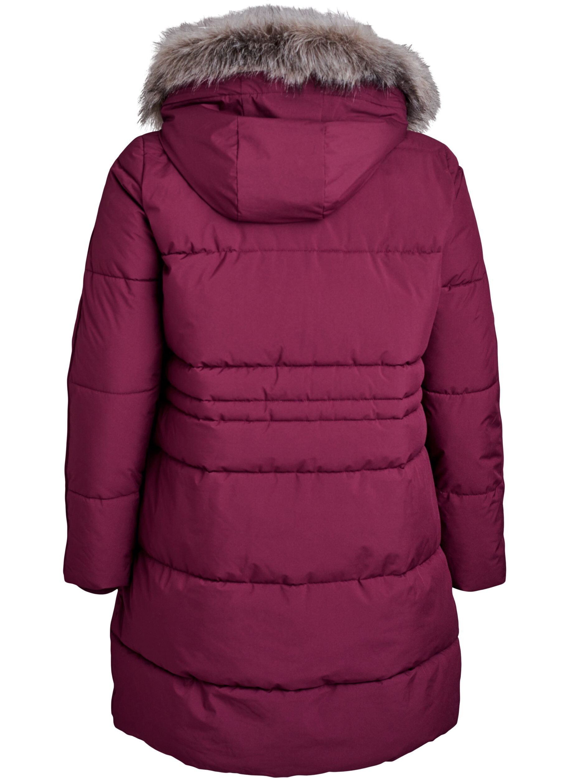 Zizzi Vedenkest&auml;v&auml; parka tekoturkiskauluksella, Tumma Bordeaux, Packshot image number 1