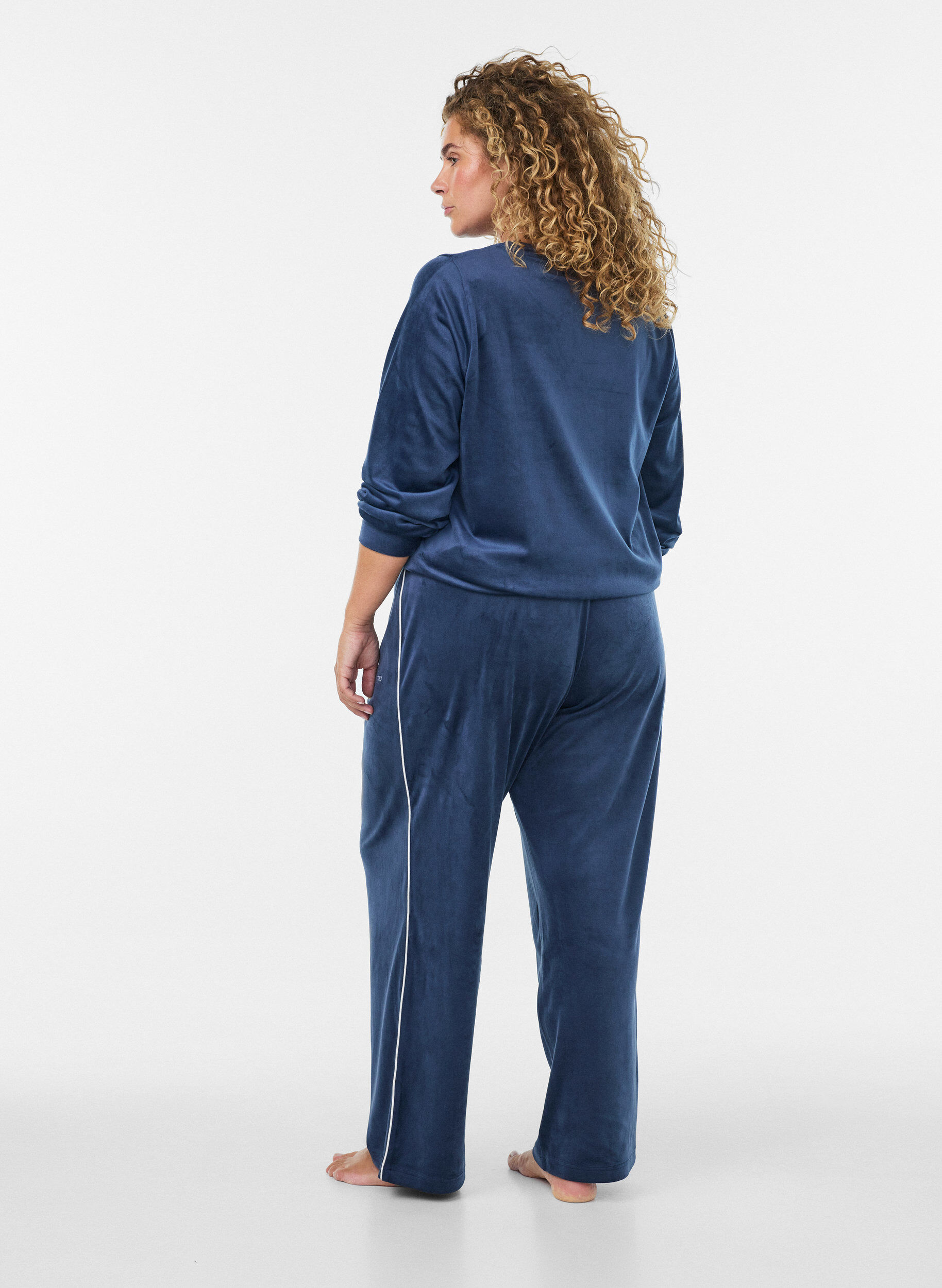 ZizziVelourhousut kontrastiputkella, Sininen, Model image number 1