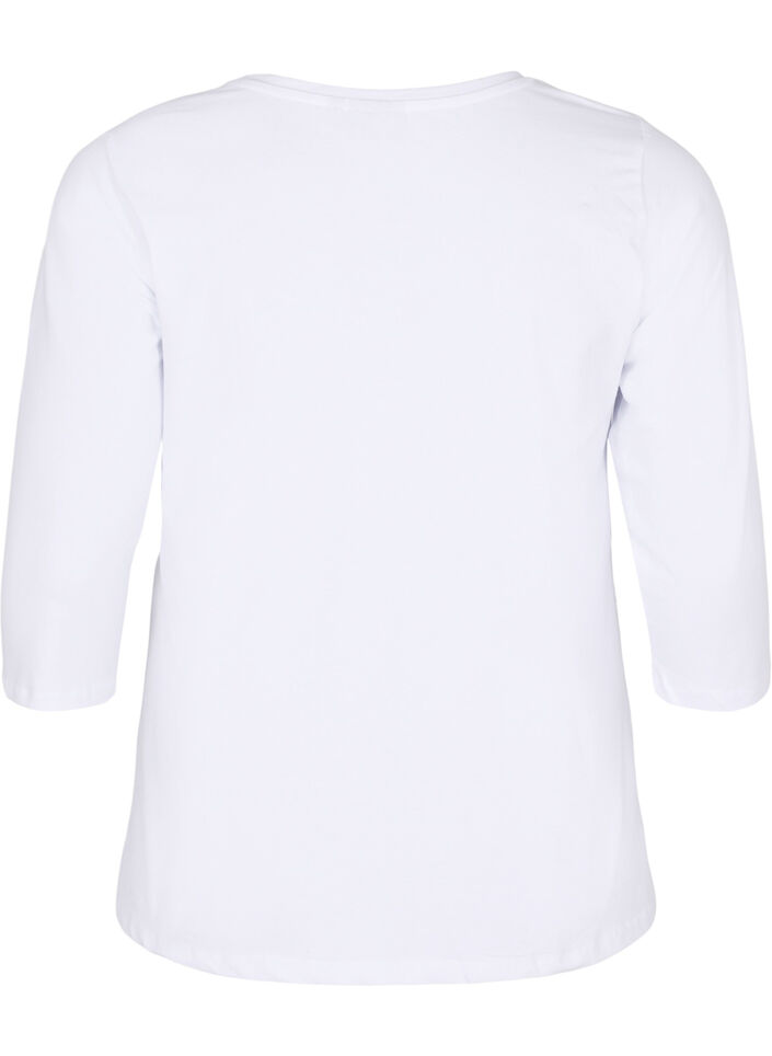 Puuvillainen perus t-paita 3/4-hihoilla, Valkoinen, Packshot image number 1