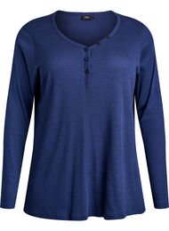 Pitkähihainen ribattu yöpaita napeilla, Sininen