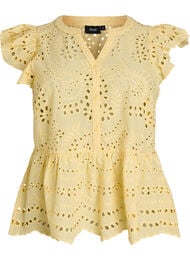 Hihaton broderie anglaise -pusero r&ouml;yhel&ouml;ill&auml;, Keltainen