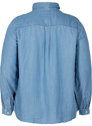 Raidallinen paita lyocellistä, Blue denim, Packshot image number 1