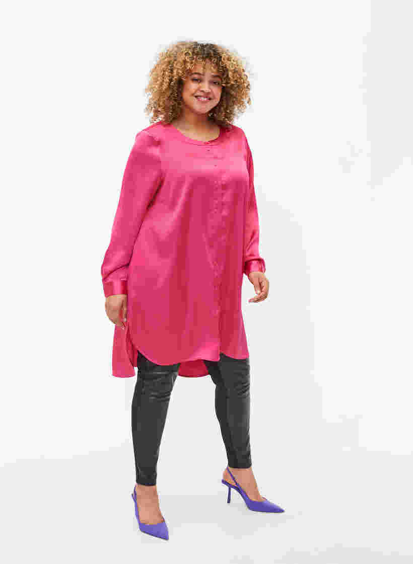 Pitkä kiiltävä mekko halkioilla, Pink Flambé, Model image number 2