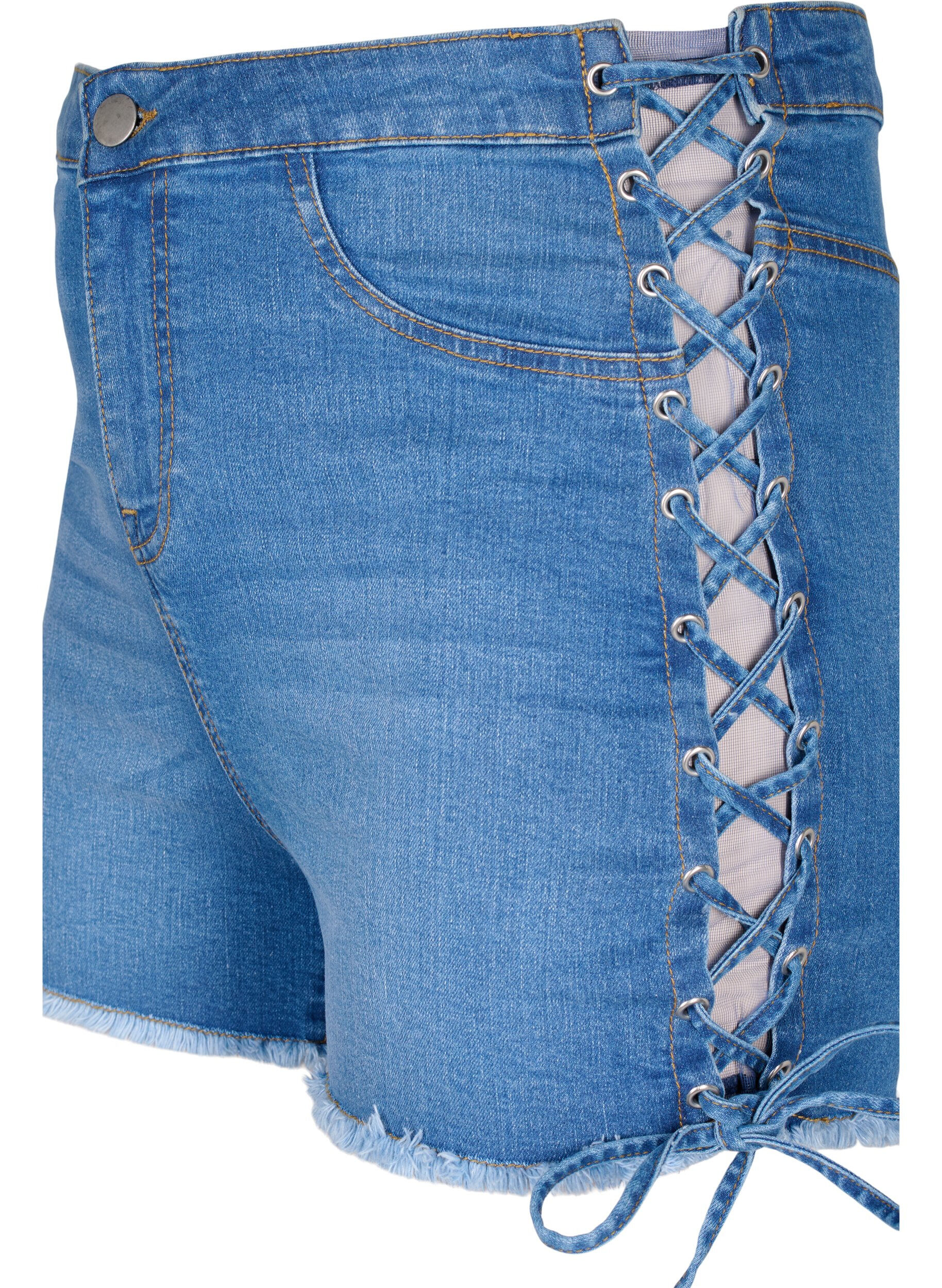 Zizzi Ny&ouml;rikoristellut farkkushortsit, Blue Denim, Packshot image number 2