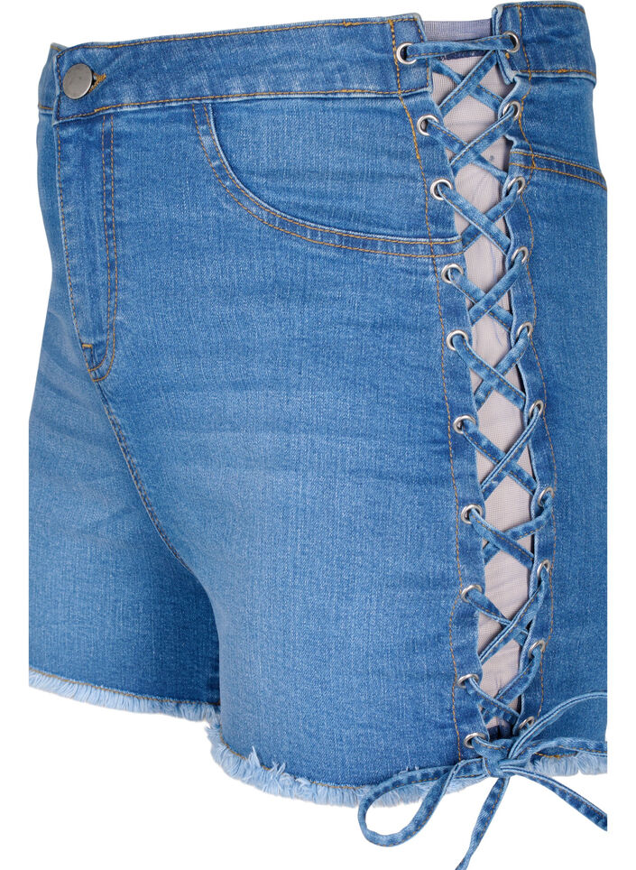 Nyörikoristellut farkkushortsit, Blue Denim, Packshot image number 2