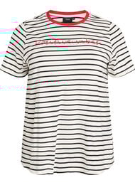 Raidallinen puuvillainen t-paita kirjailulla tekstill&auml;, Vanilja