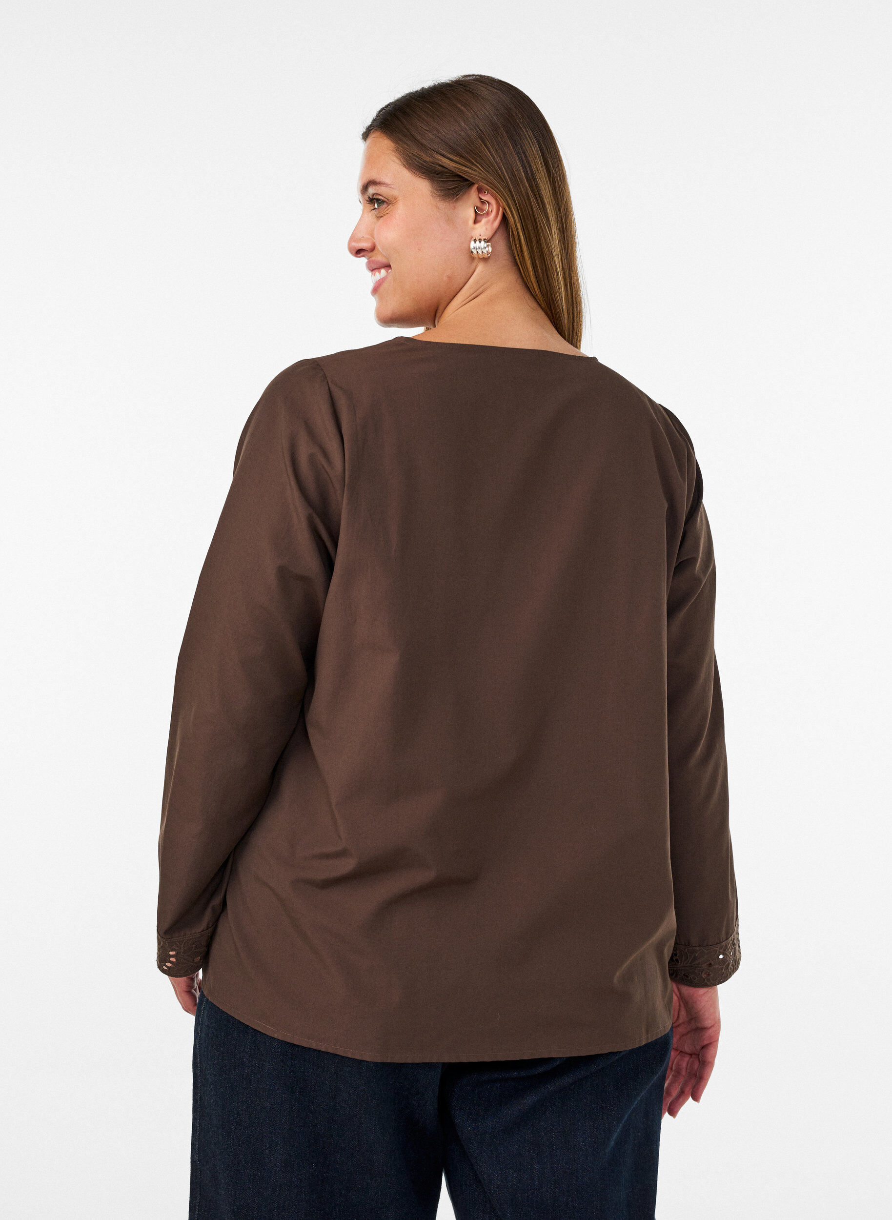 ZizziPaitapusero reik&auml;kirjailulla, Ruskea, Model image number 2