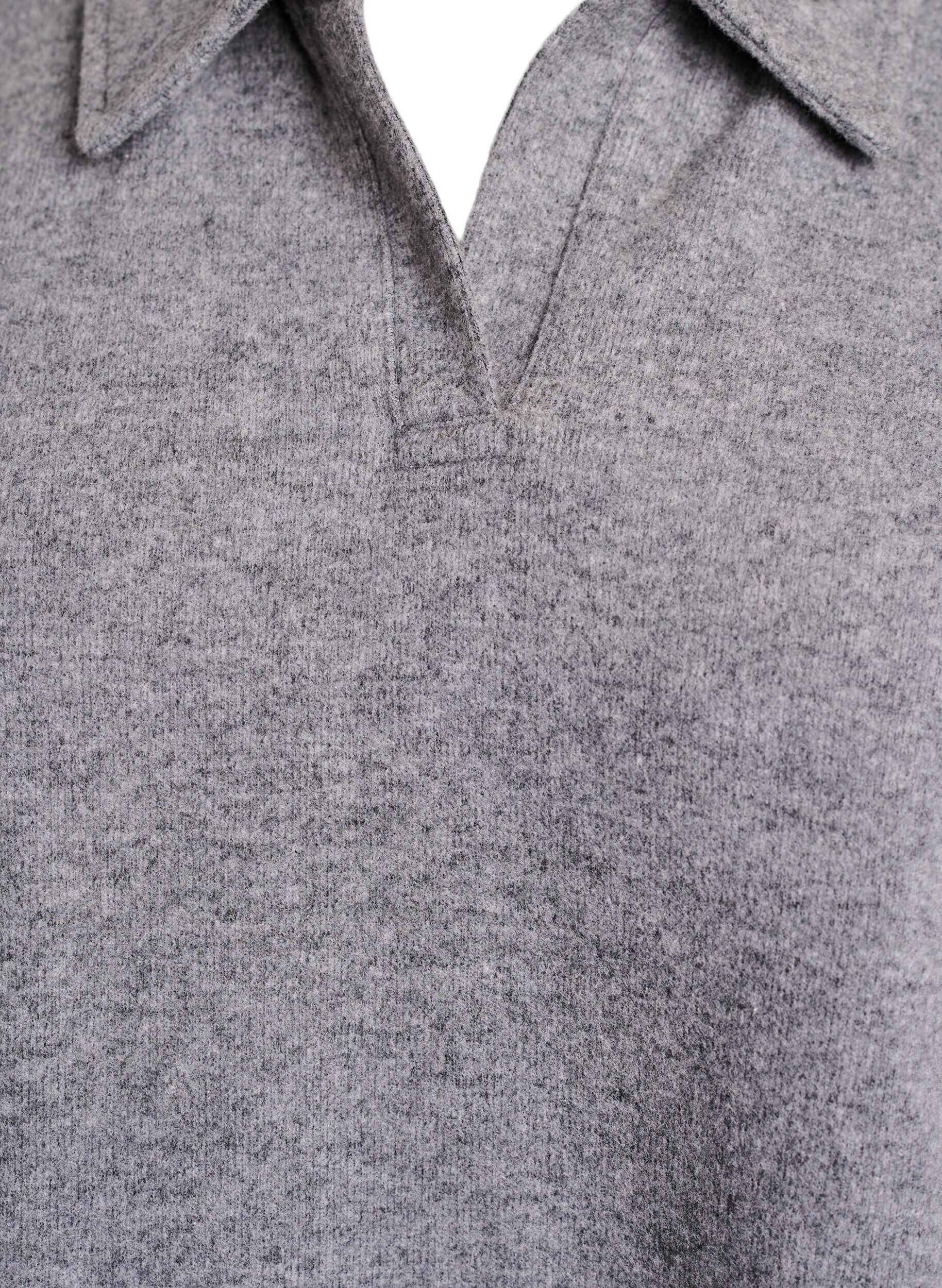 Zizzi Jersey-pusero kauluksella ja V-p&auml;&auml;ntiell&auml;, Harmaa, Packshot image number 2