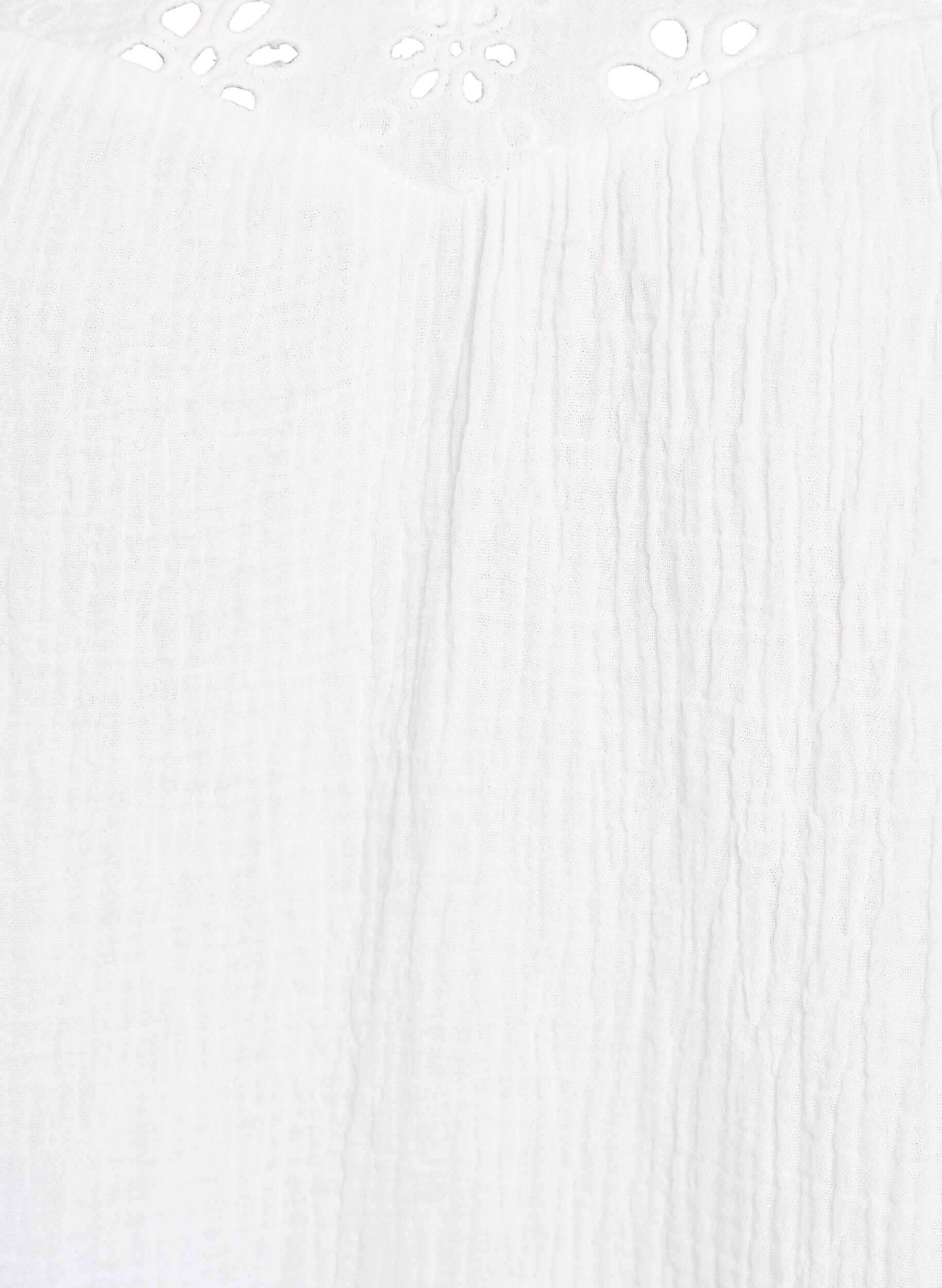 ZizziPuuvillamusliinipusero broderie anglaise -kirjonnalla ja 1/2-hihoilla, Valkoinen, Packshot image number 2
