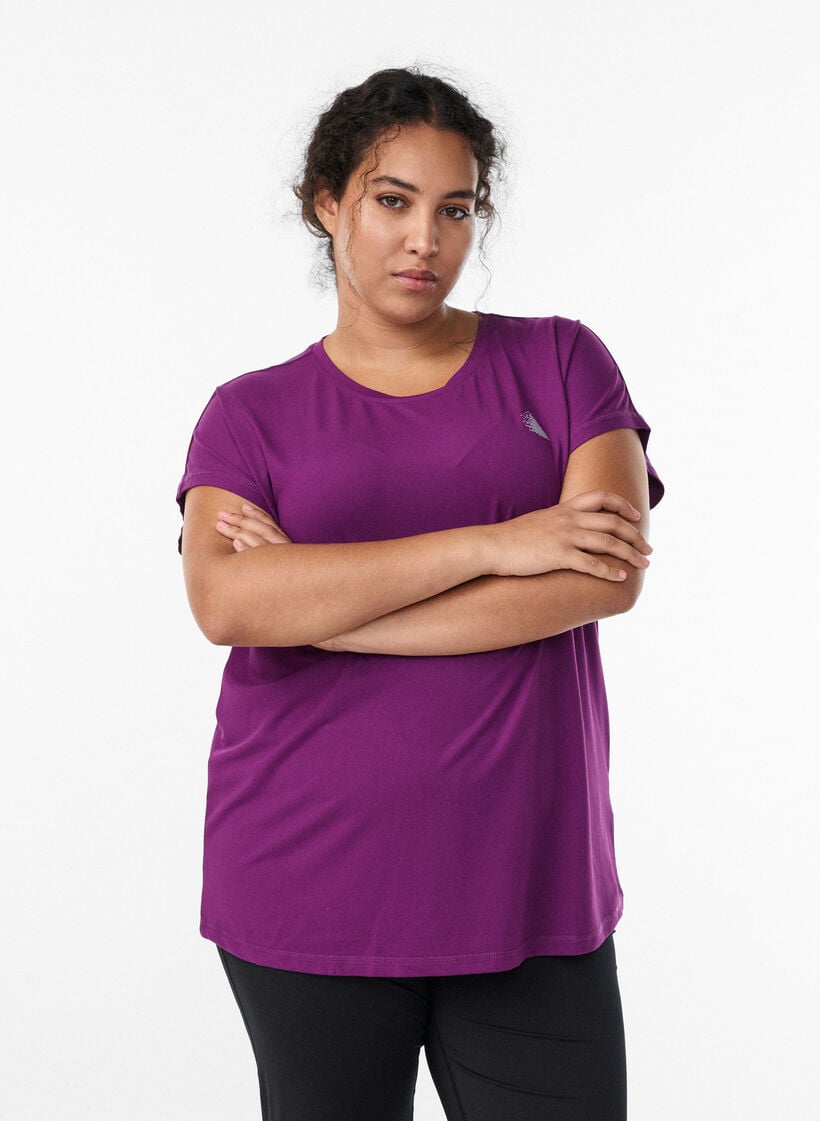 Yksiv&auml;rinen treeni-T-paita, Violetti, Model image number 0
