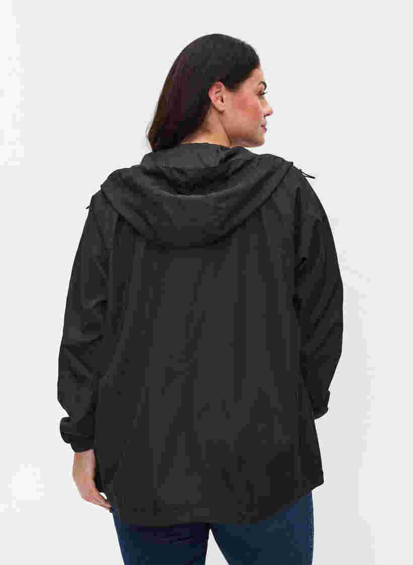 Lyhyt takki hupulla ja säädettävällä helmalla , Black, Model image number 1