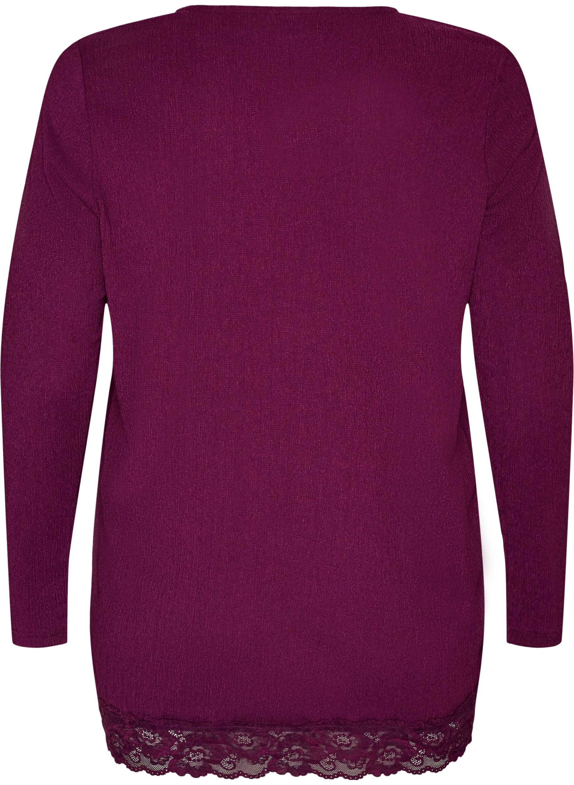 ZizziJerseypusero, jossa ep&auml;symmetrinen pitsireunus, Violetti, Packshot image number 1