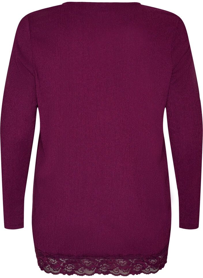 Jerseypusero, jossa ep&auml;symmetrinen pitsireunus, Violetti, Packshot image number 1