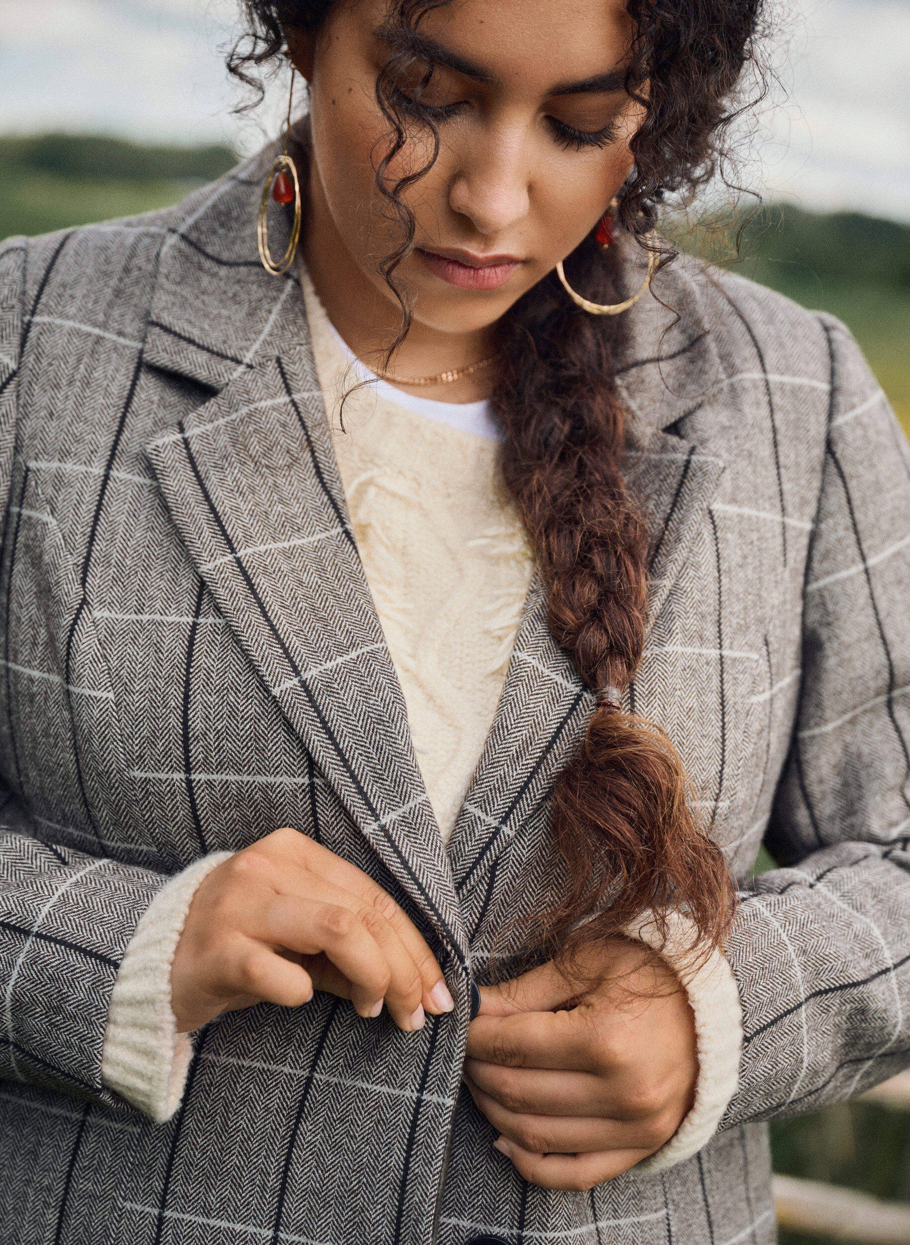 Zizzi Klassinen ruudullinen bleiseri, Harmaa, Image image number 0