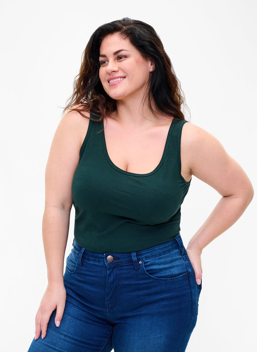 Yksiv&auml;rinen perustoppi puuvillasta, Vihre&auml;, Model image number 0