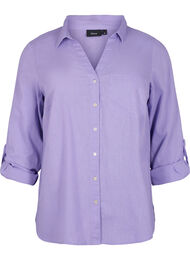 Puuvilla-pellavasekoitteinen paitapusero, jossa on napitus, Lavender